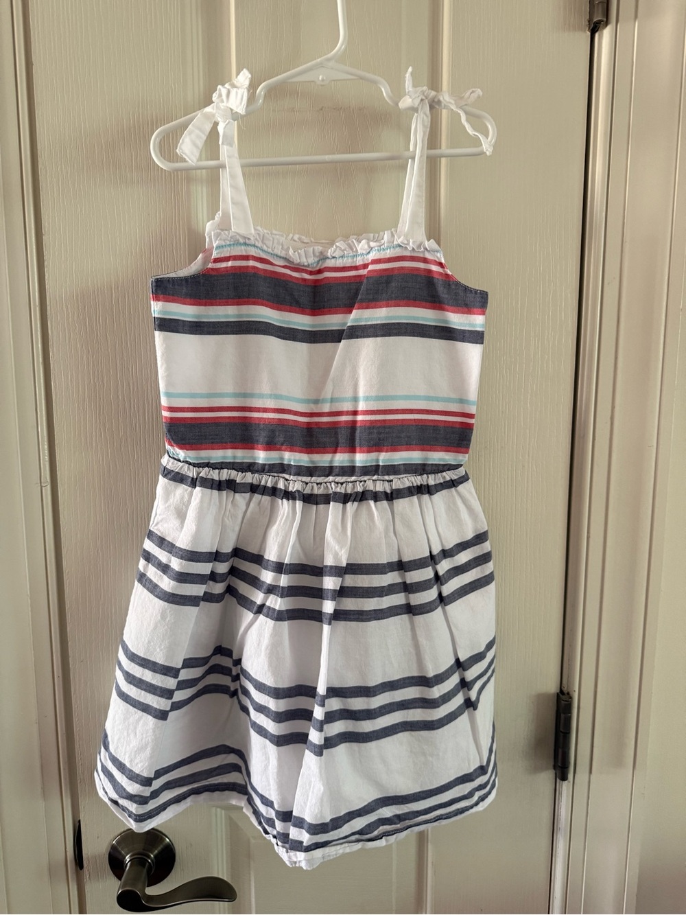 Girls Gymboree White Dress with Navy and Red Stripes Sz 7